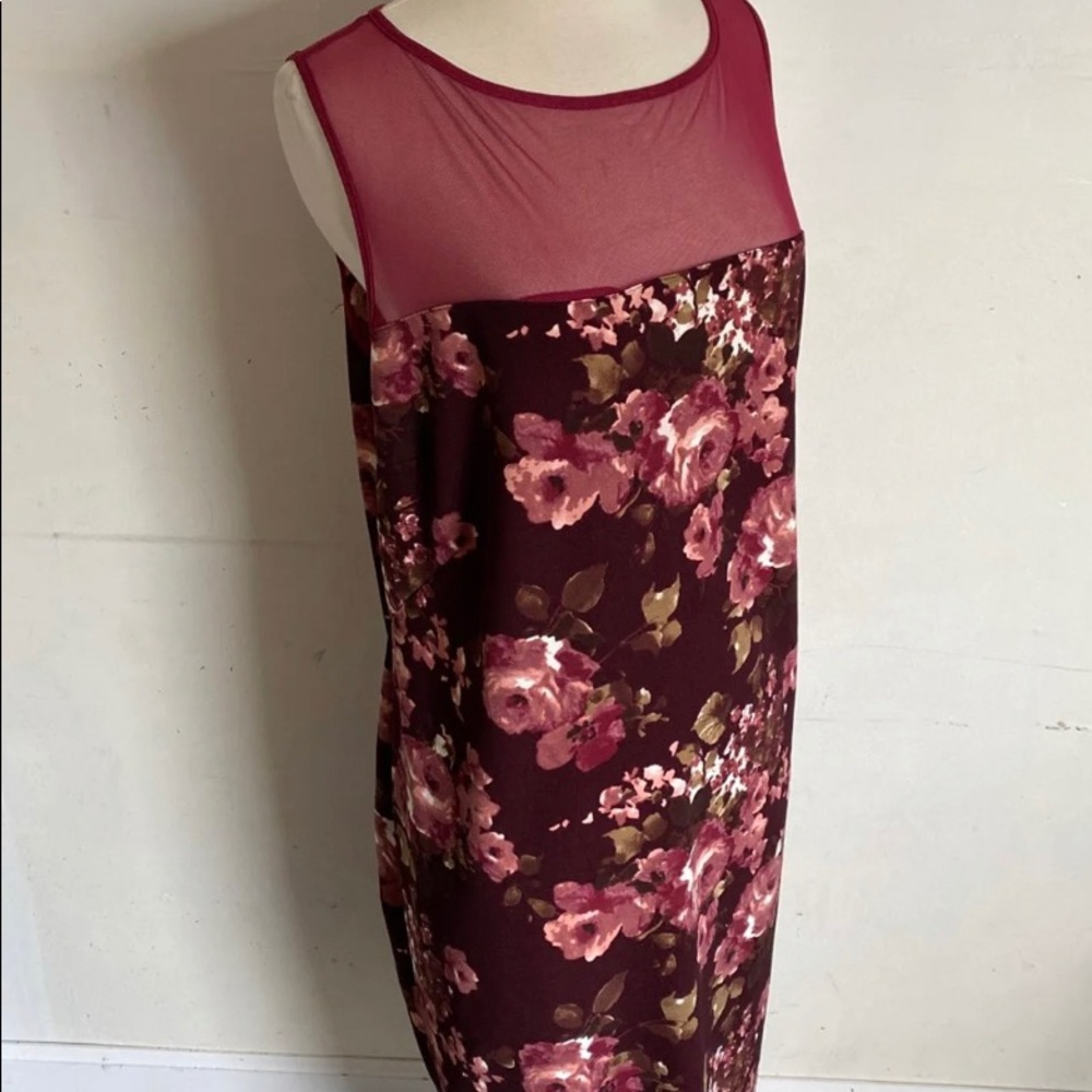 Sleeveless Sheer Neckline Floral Dress